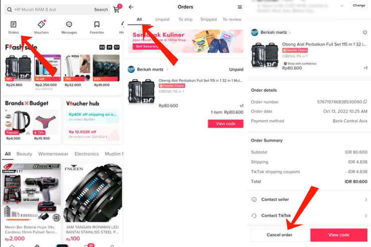 Cara membatalkan pesanan di tiktok shop